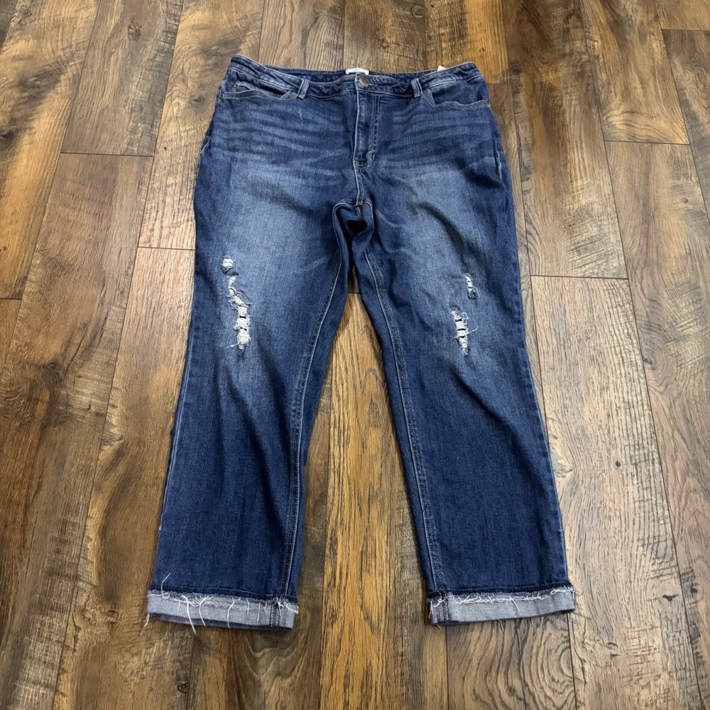 Westbound Womens 16S Distressed Straight Leg Jeans Cropped Blue Denim Stretch